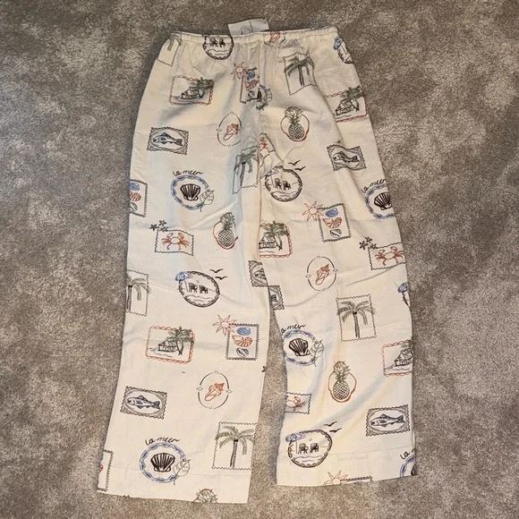 Abercrombie & Fitch Cream Tropical Stamp-Print Linen Pants - Picture 3 of 6